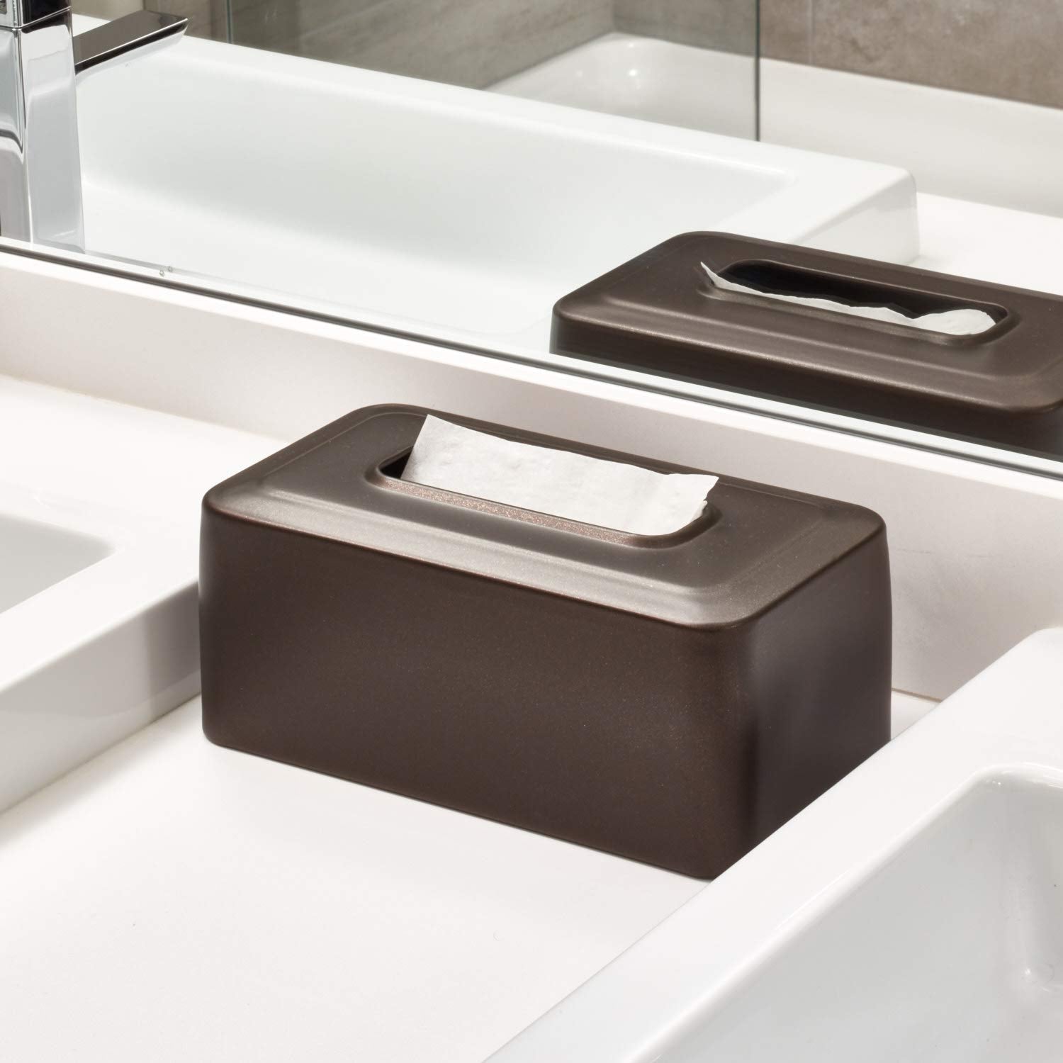 Idesign Olivia Tissue Box Cover Rectangle Boutique Box For Bathroom, Bedroom, Living Room, Bronze